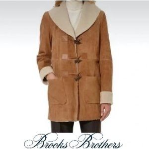 Brooks Brothers Shearling Fur Sheepskin Leather Toggle Coat Jacket Sz 10 M